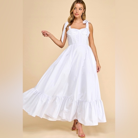 COTTON BALL Chic White Maxi Dress with Bow Straps - Picture 3 of 4